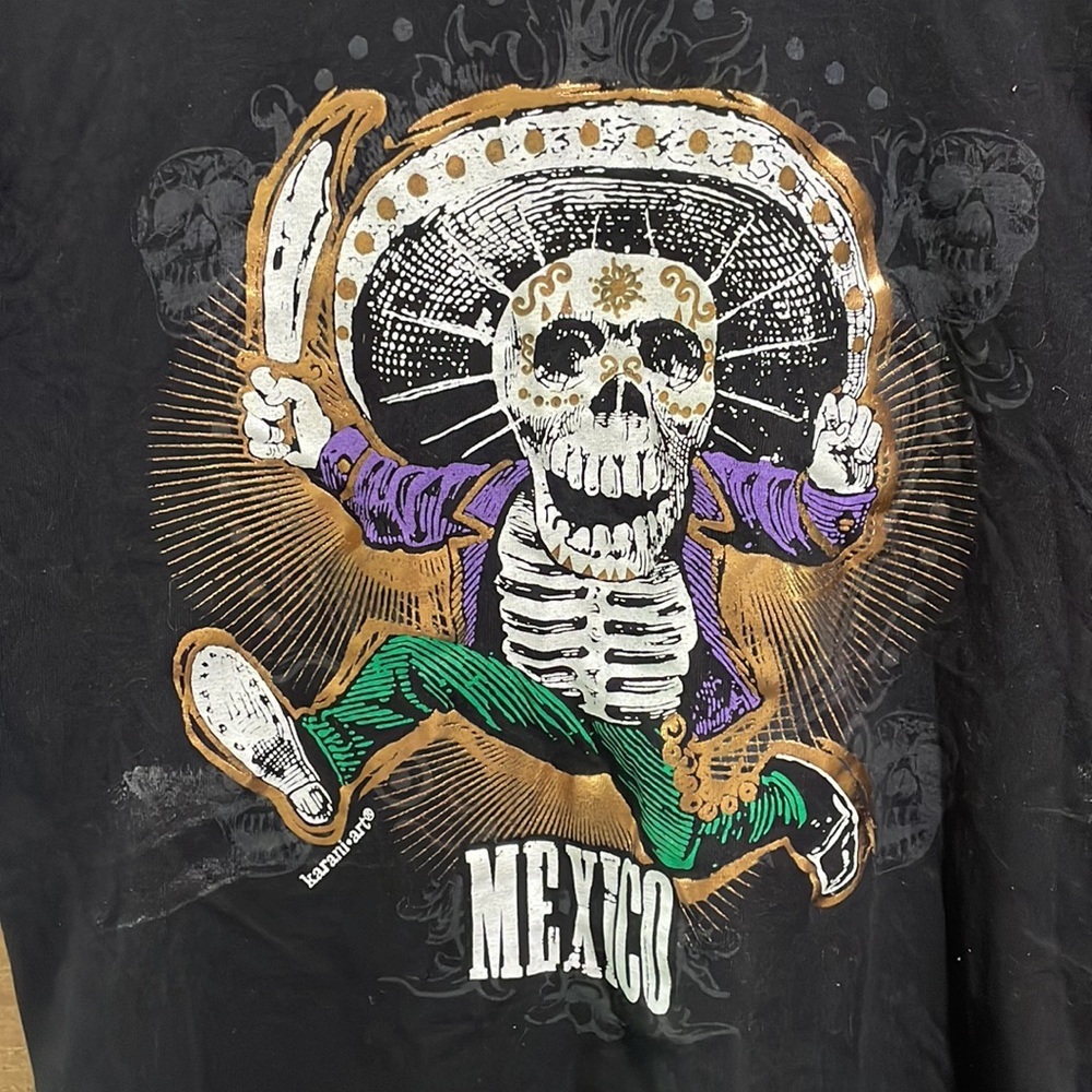 Karani Art Sugar Skull T-Shirt Adult Size S Black Mexico - Picture 2 of 7